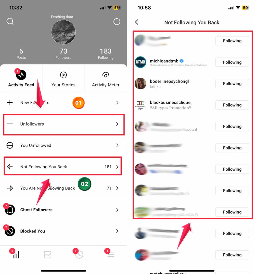 check unfollowers then check not following you back check unfollowers then check not following you back
