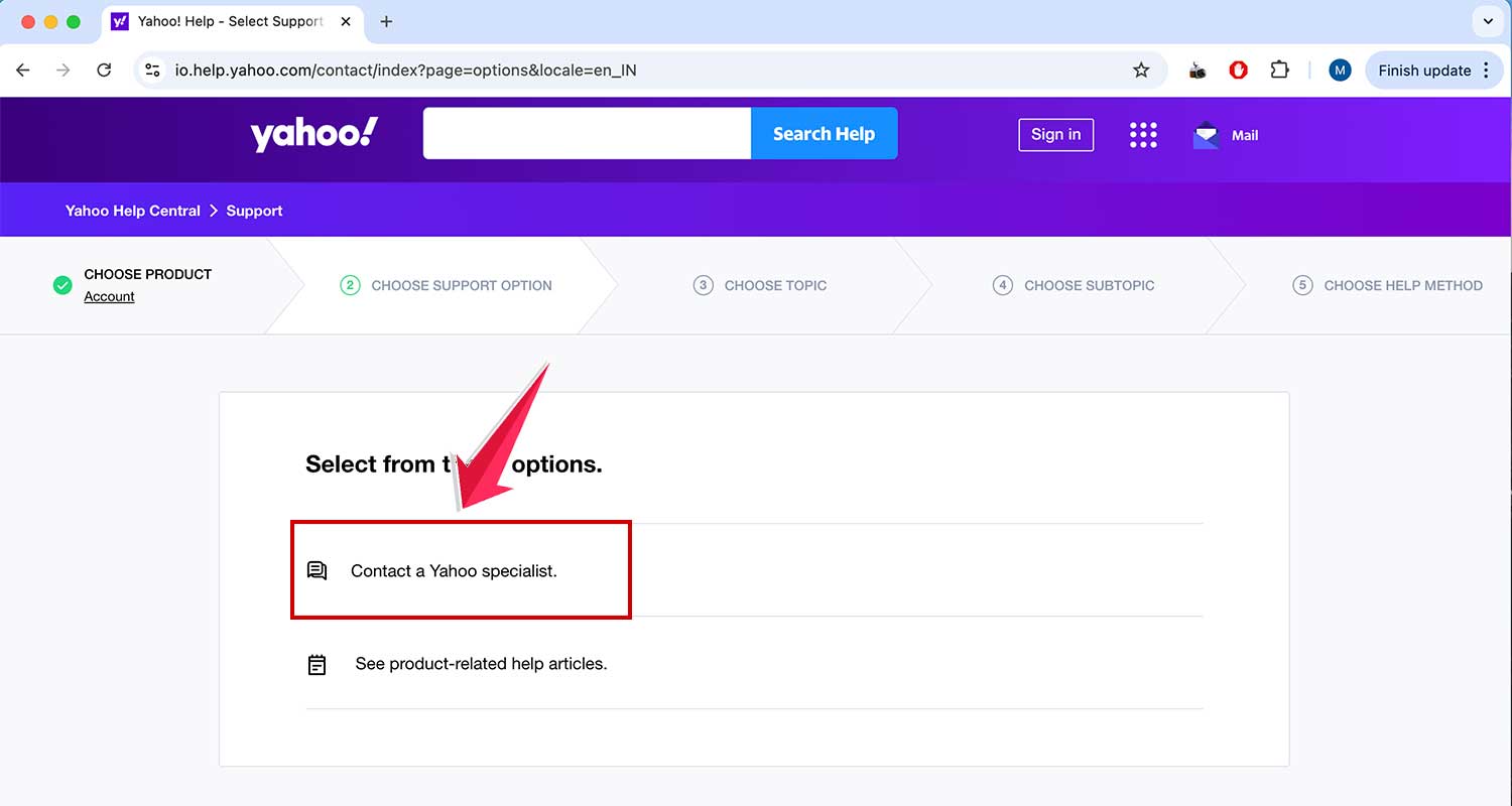 choose contact a yahoo specialist on yahoo help page