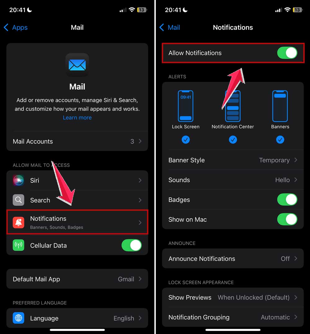 click on notifications and then turn off allow notifications in mail app settings in iphone click on notifications and then turn off allow notifications in mail app settings in iphone