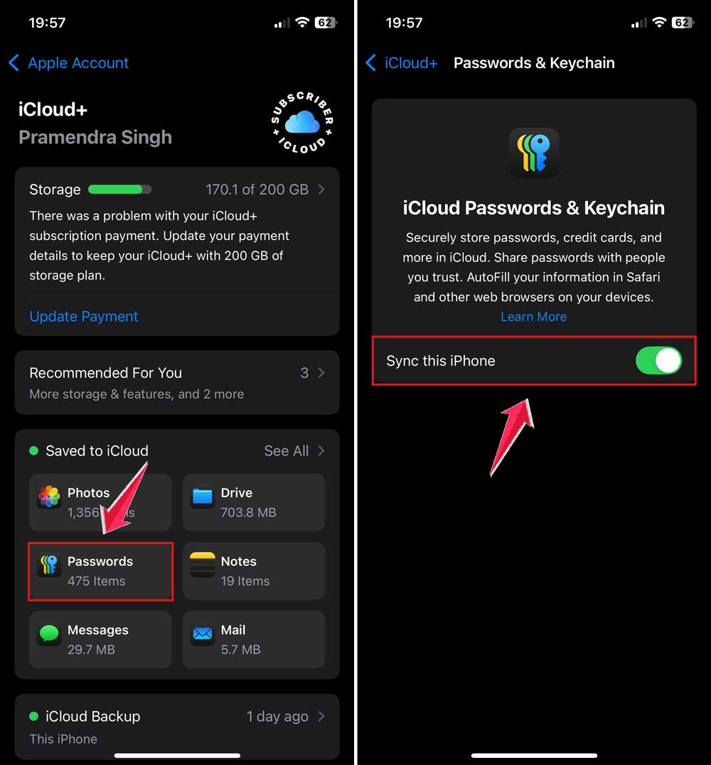 click on passwords keychain and turn it on in icloud in iphone