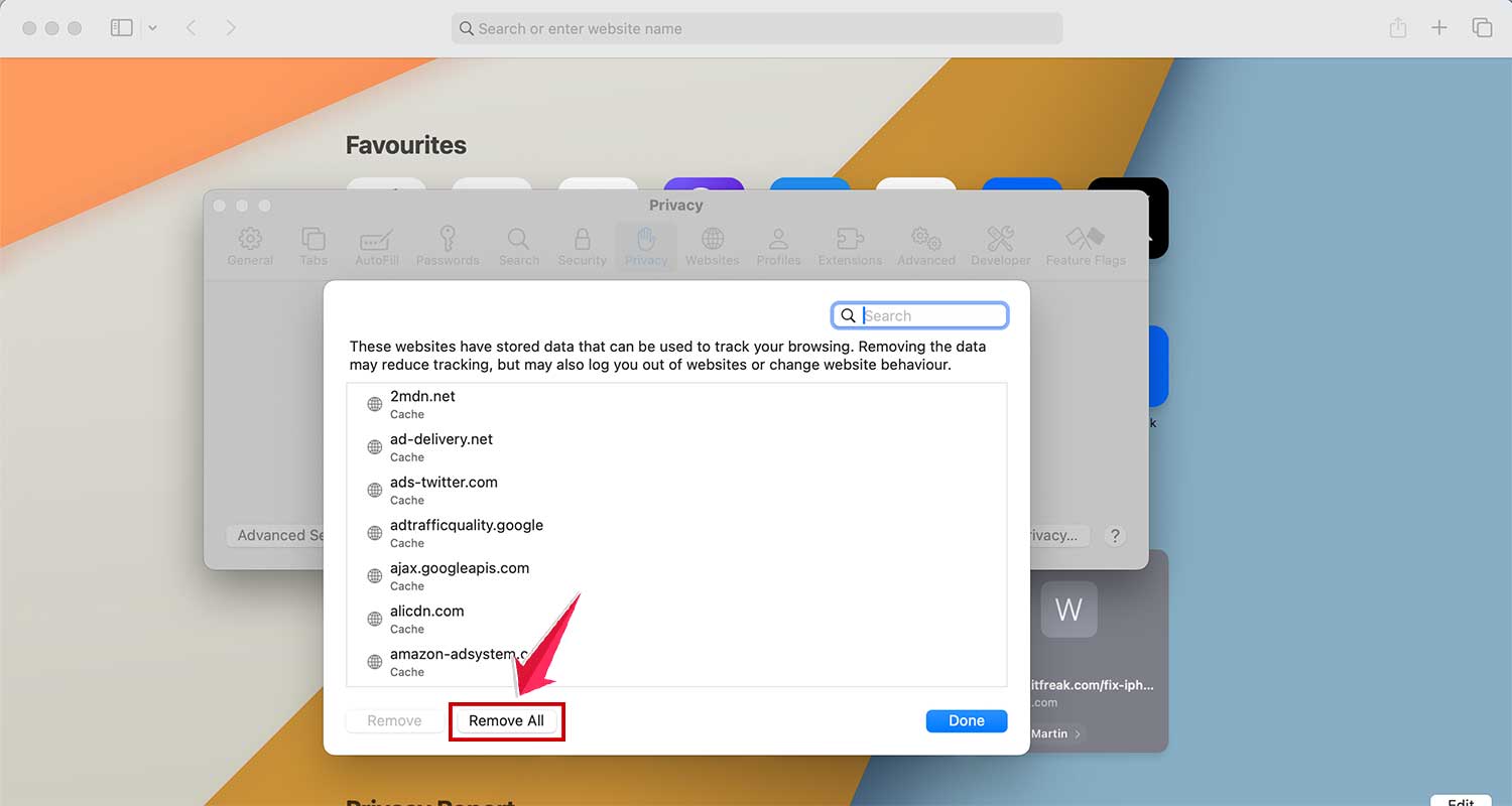click on remove all in settings in safari