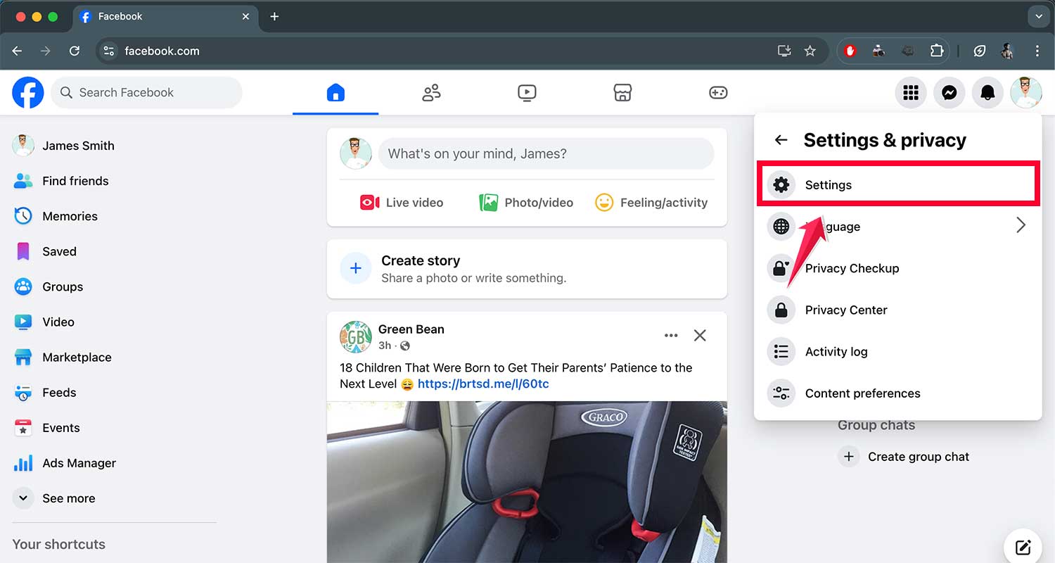 click on settings facebook click on settings facebook