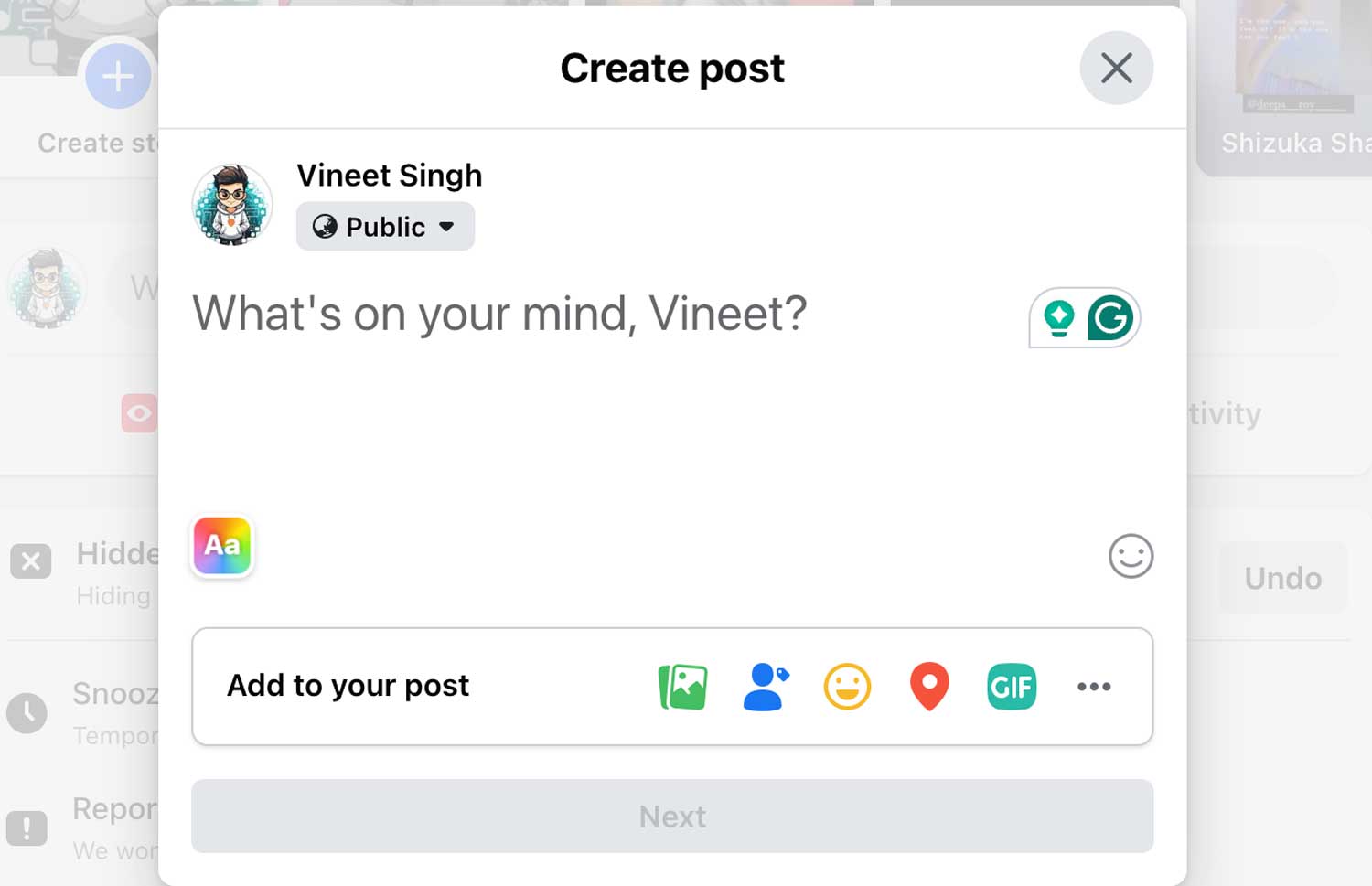 create a post and to gif button