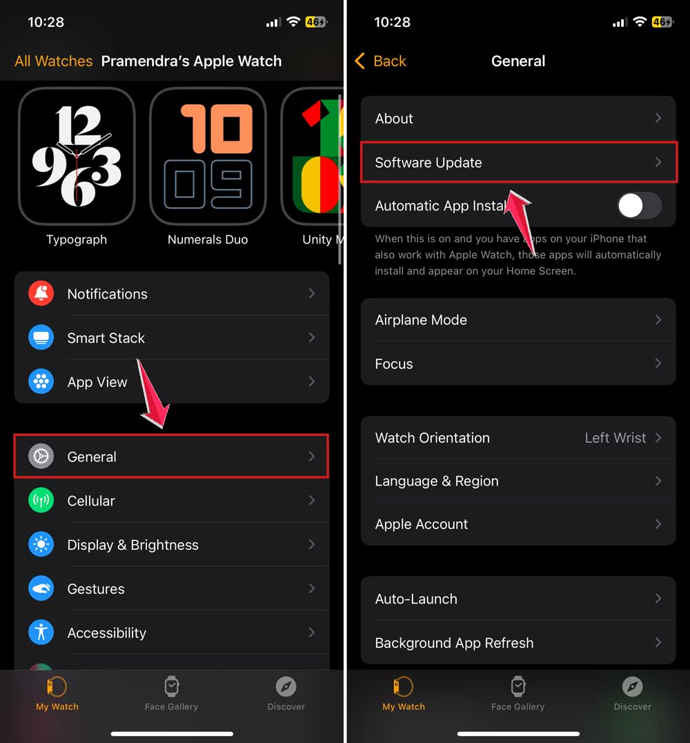 go to general and then tap on software update in watch app inn iphone