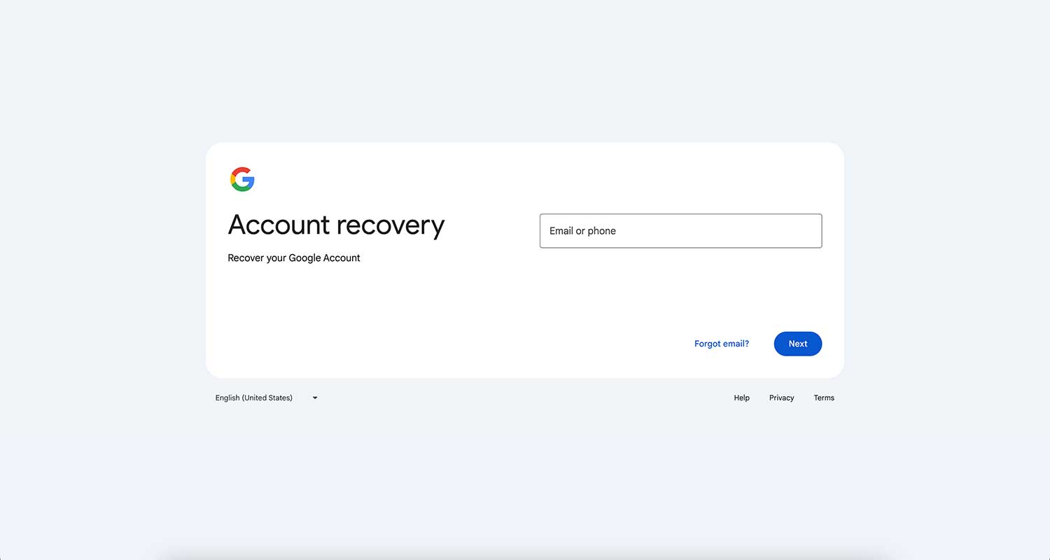 google account recovery page