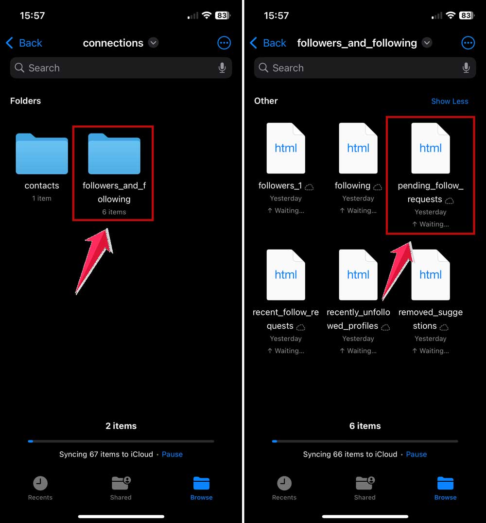 open pending follow requests files of instagram in iphone