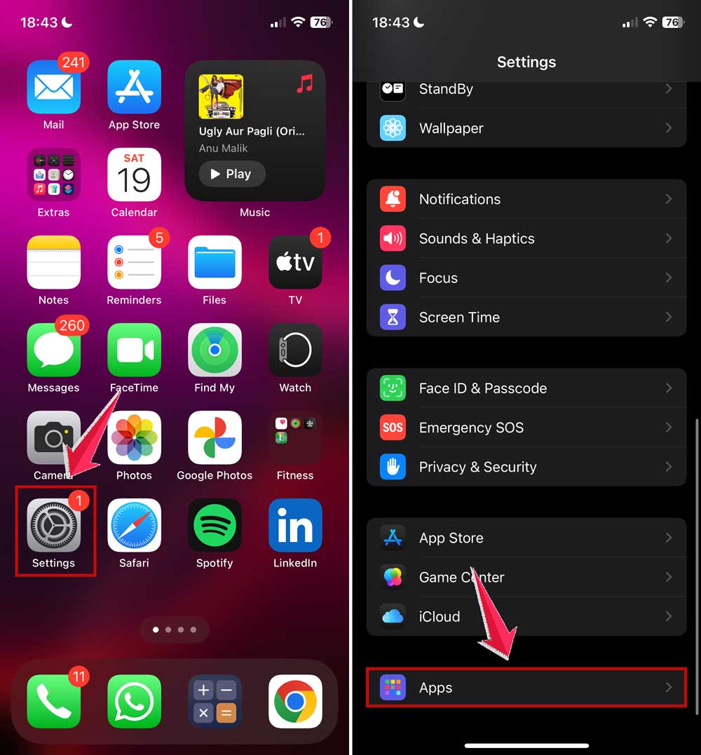 open settings and click on apps in iphone