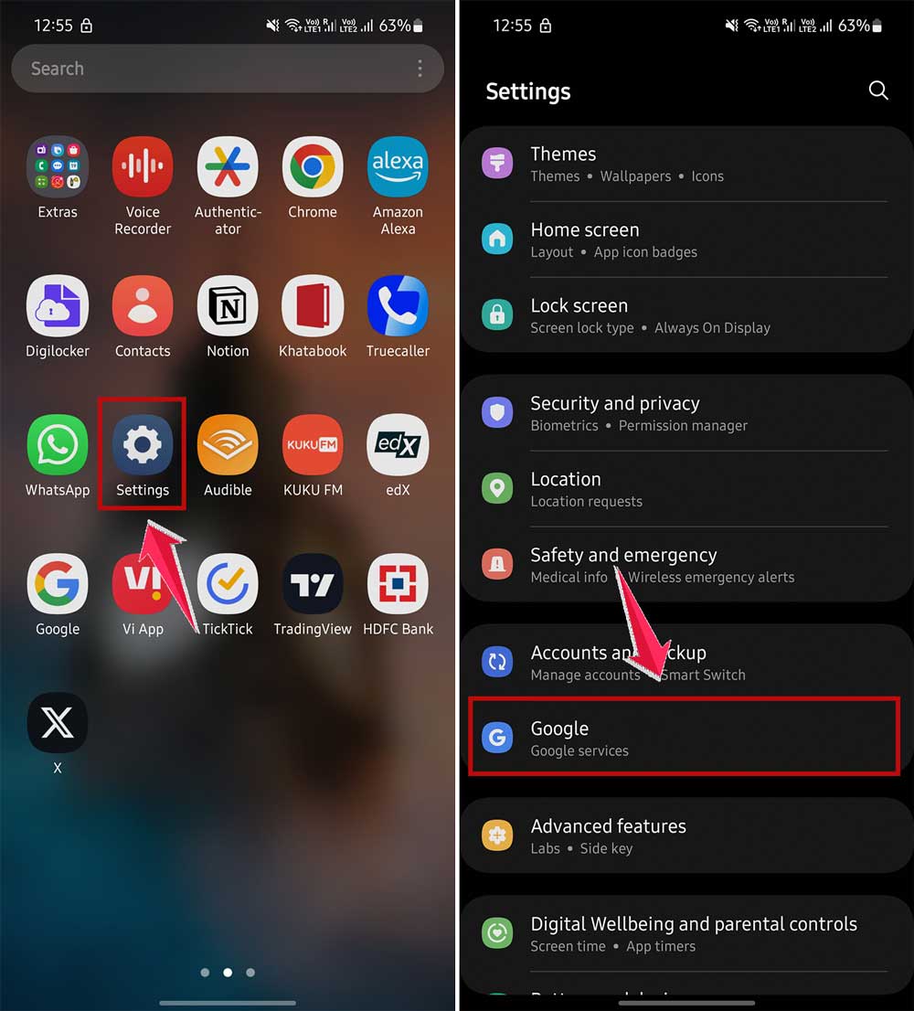 open settings and click on google in android