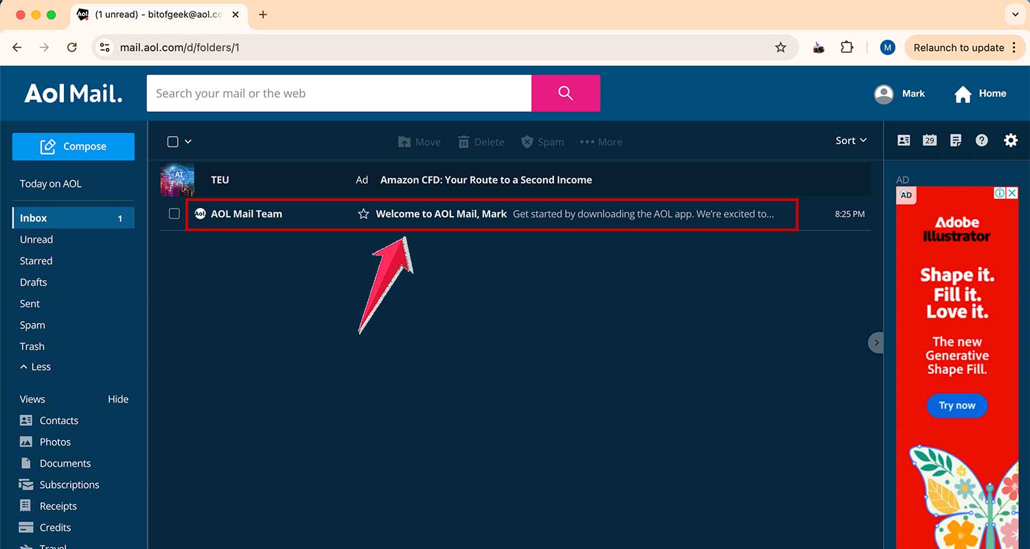 select email in aol mail