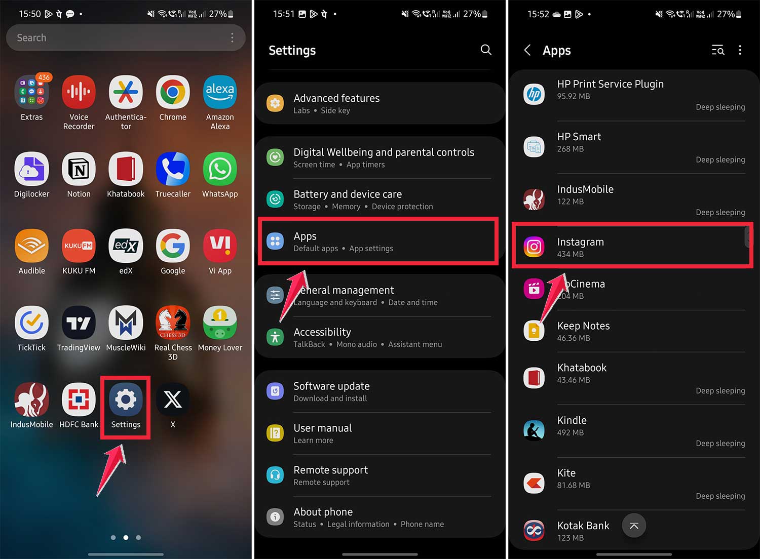settings then click on apps and tap on instagram settings then click on apps and tap on instagram
