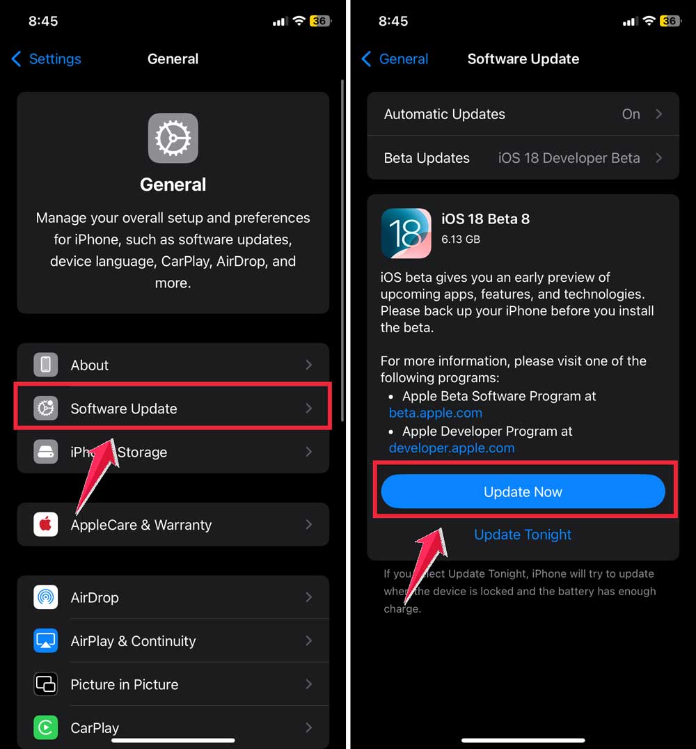 software update then update now