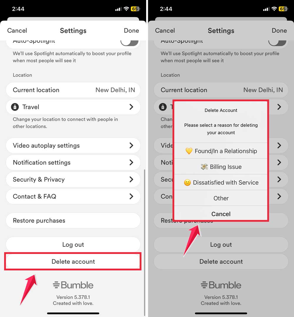 tap on delete account then some region