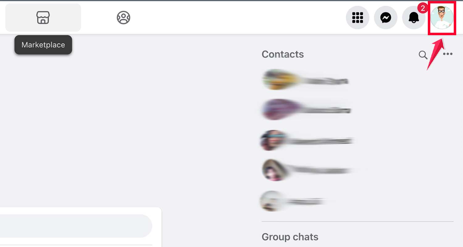 tap on profile facebook web browser