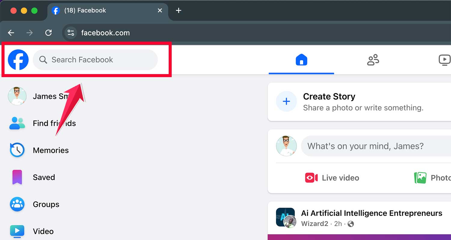 tap on search button facebook desktop pc