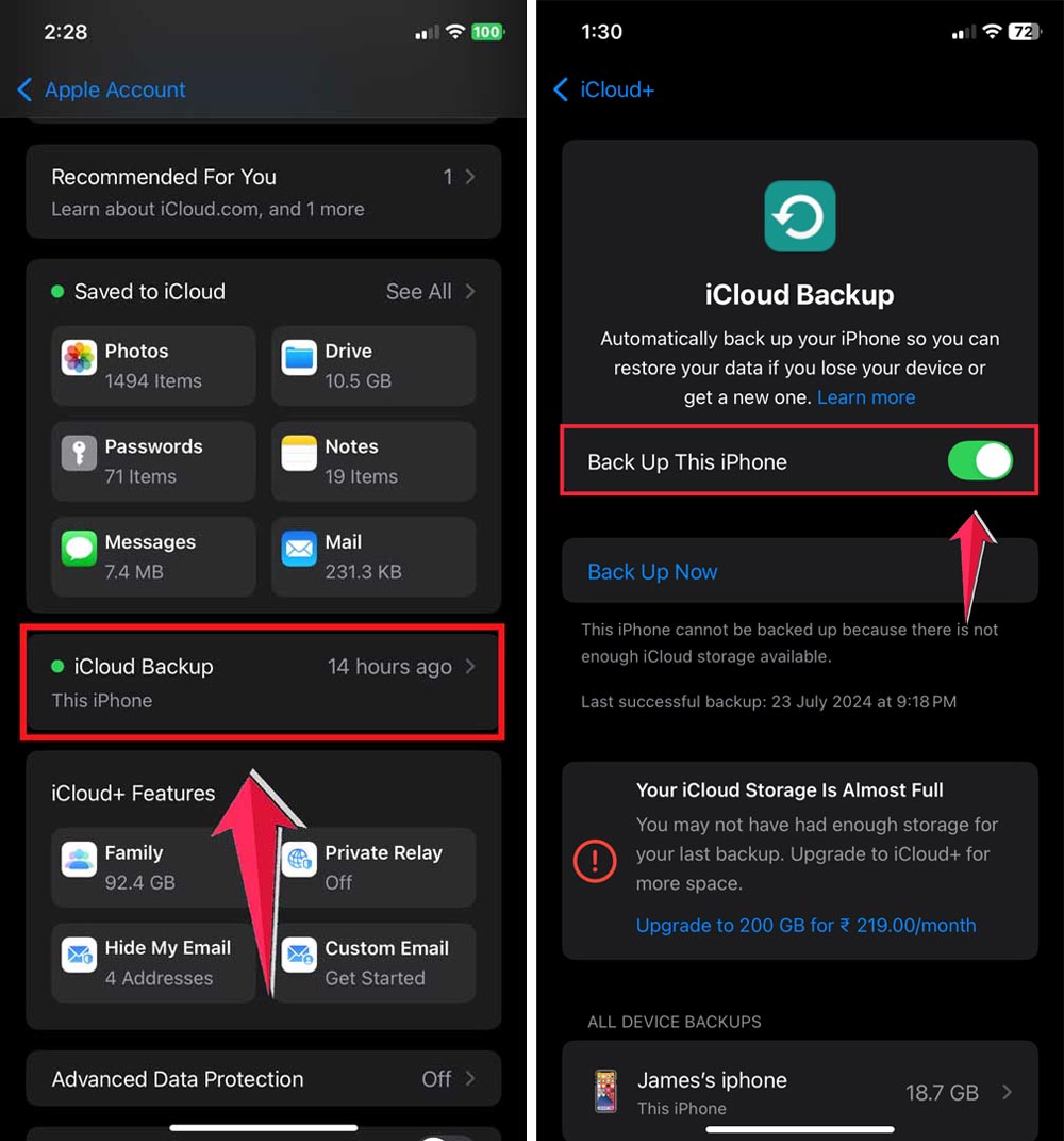 tap on the icloud backup then turn on the iphone
