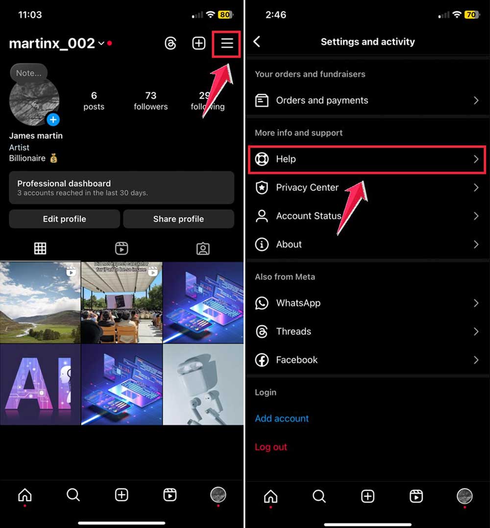 tap on three dots then click on help