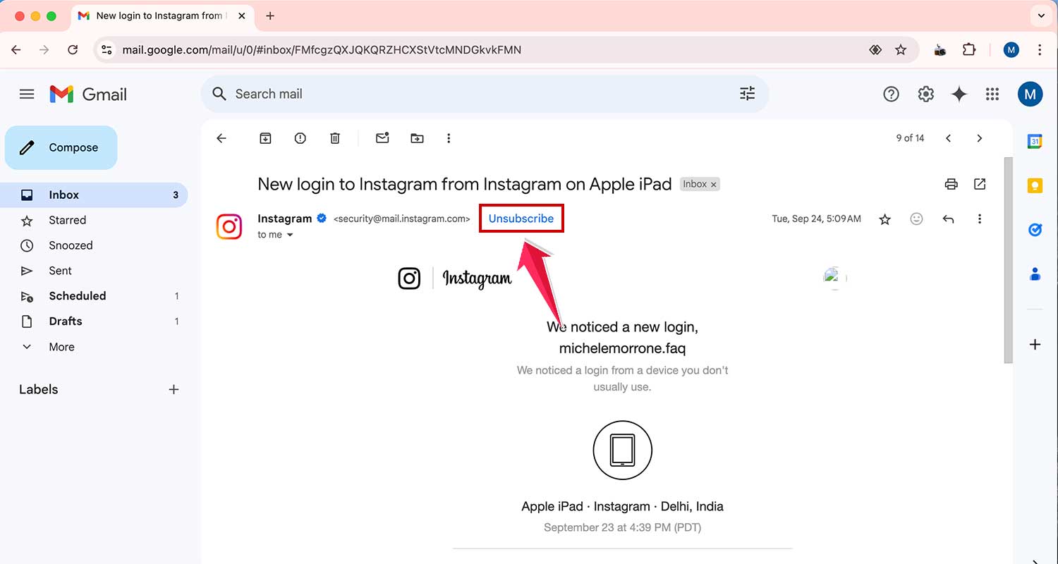unsubcribe from email in gmail web