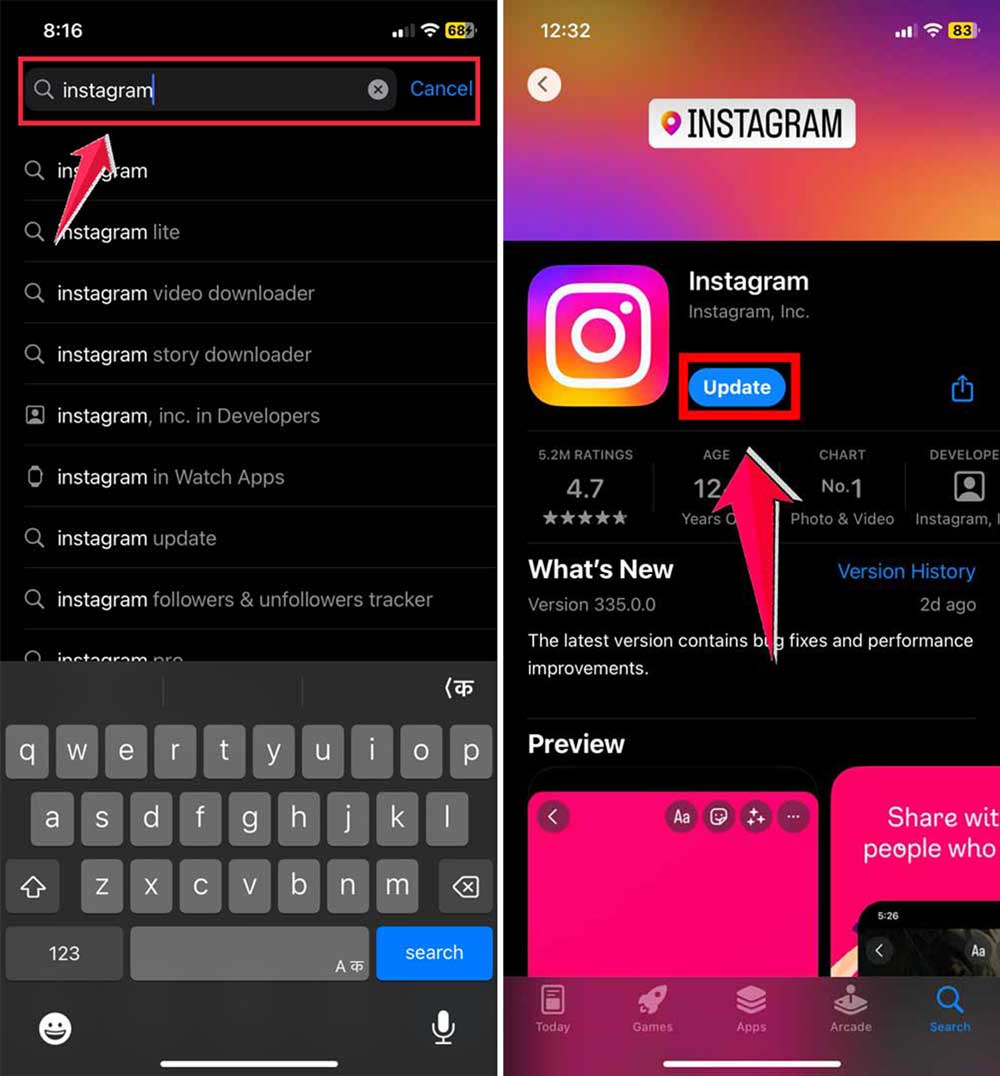 update instagram iphone app store